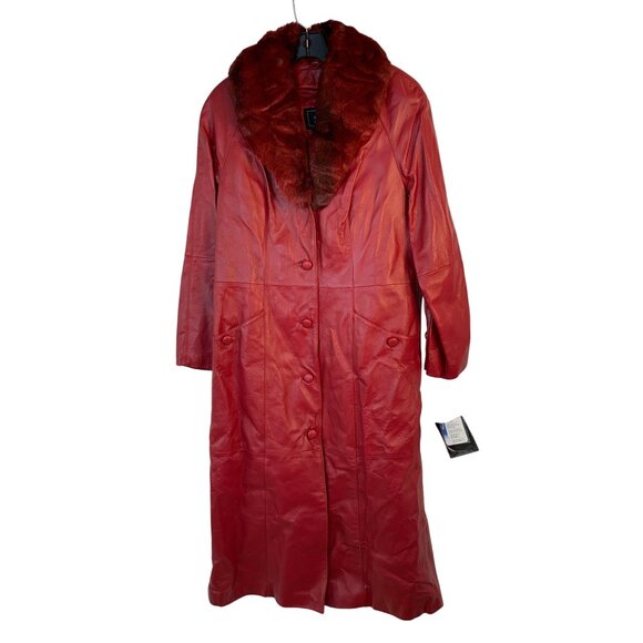 VTG 90s Terry Lewis Red Leather Coat Fur Collar Thermolite Lining XS 9029 NWD - Picture 1 of 16